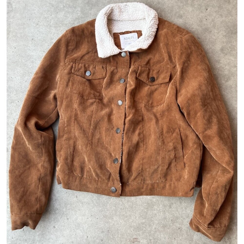 Ashley Sunrise Collection Tan Coruroy Sherpa Trucker Jacket XL Barn Coat Chores